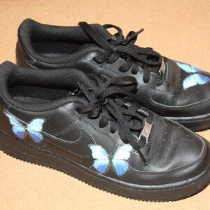 Nike Air Force 1 Black Sneakers Kids Size 7Y 314192-009 Butterflies